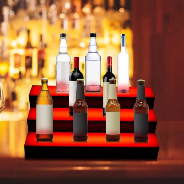 24" 3 Step LED Liquor Bottle Display Shelf Acrylic Lighted Bar Shelf with Remote