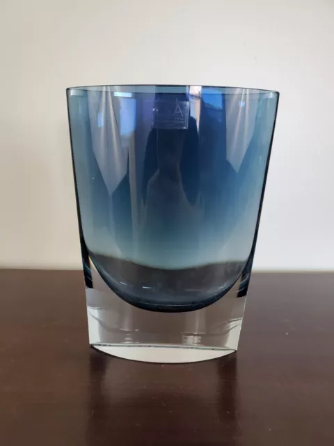 LSA International Smokey Blue Oval Art Glass Handcrafted Vase Poland