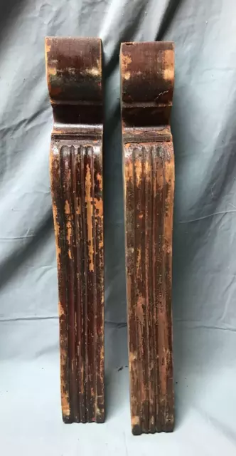 ONE Pair Antique Wood Interior Fluted Corbel Brackets Dark Varnish VTG 1684-22B