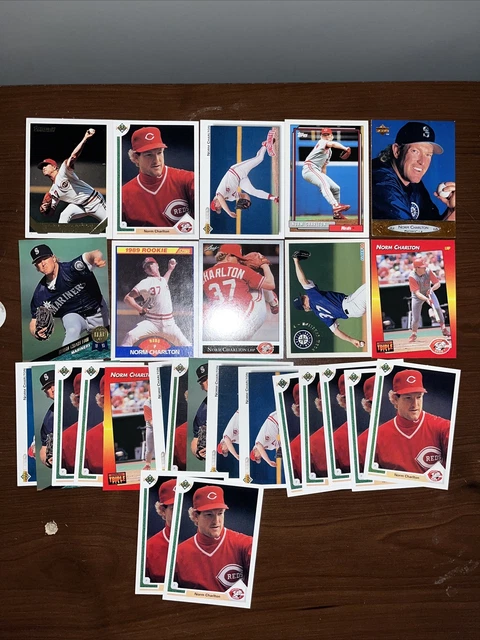 Norm Charlton Lot of 27 Reds, Mariners 10 Different Cards Base, Rookie