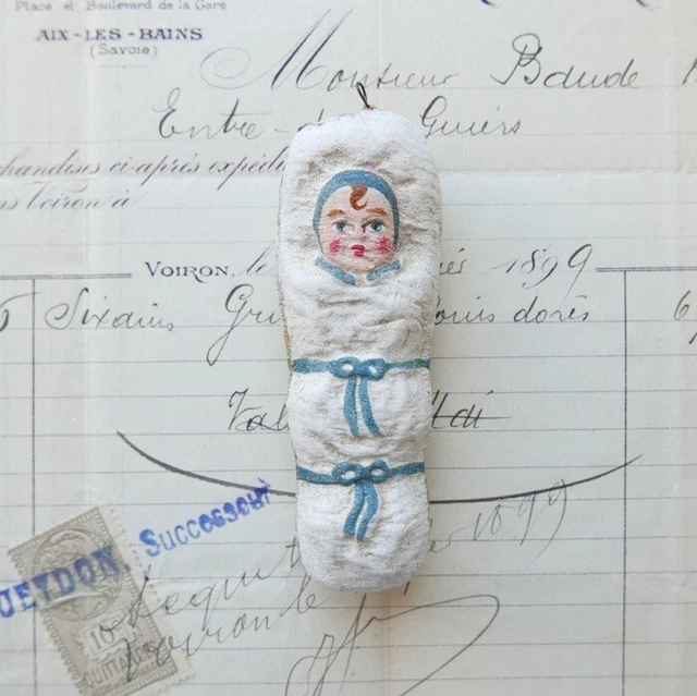 BÉBÉ EN PAPIER Maché, Ancien Ornement de Noël, Décoration Allemande à