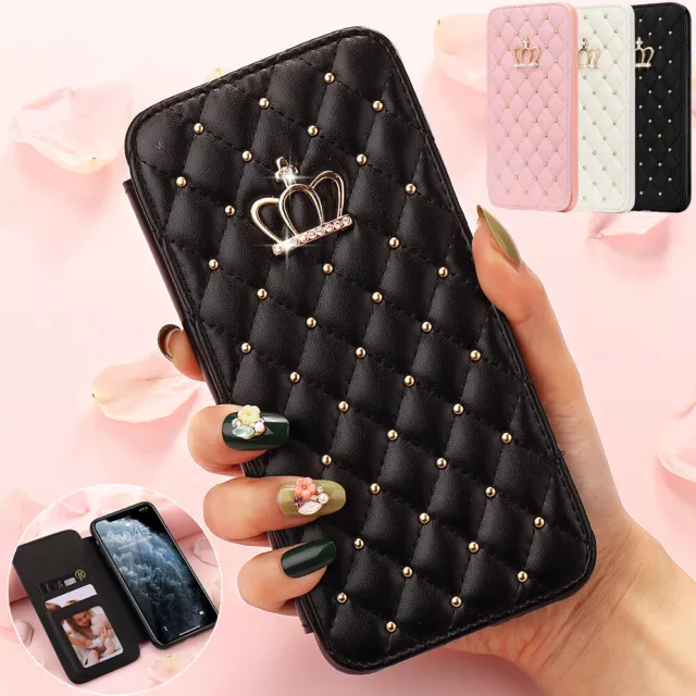 Luxury Bling Diamond Leather Flip Wallet Case For iPhone 14 Pro 13 11 12 XR 7 8