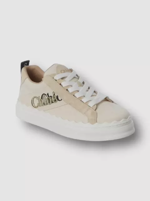 $575 Chloe Women's White Lauren Logo Low Top Platform Sneak Shoe Size EU 38/US 8