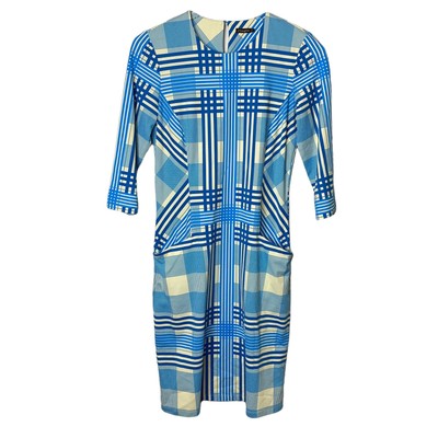 J. McLaughlin Catalyst Catalina Cloth 3/4 Sleeve Dress Blue Plaid Pockets Small