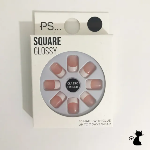 Primark false nails square gloss Classic French 24 nails glue 🐾 artificial nail