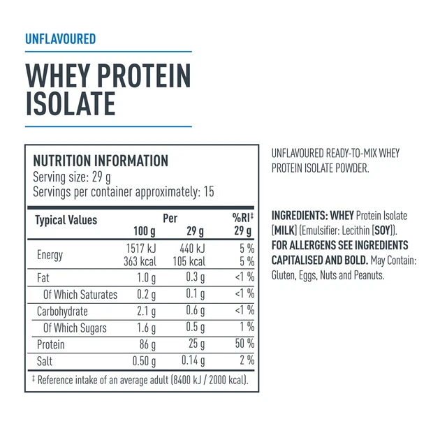 UNFLAVORED WHEY PROTEIN Isolate: 25g Pure Protein, Only 2 Ingredients £ ...