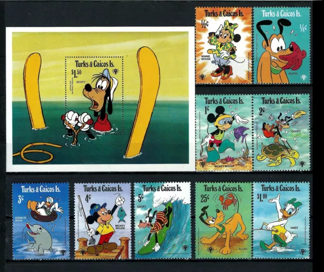 Turks & Caicos Islands, Scott # 399-408, Set Of Stamps & Sheet Disney 1979 Goofy