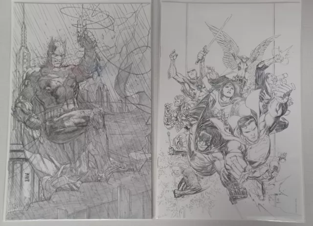 Justice League 1 Jim Lee + Jim Cheung Pencils Only B/W Sketch Variant 2018 Lot