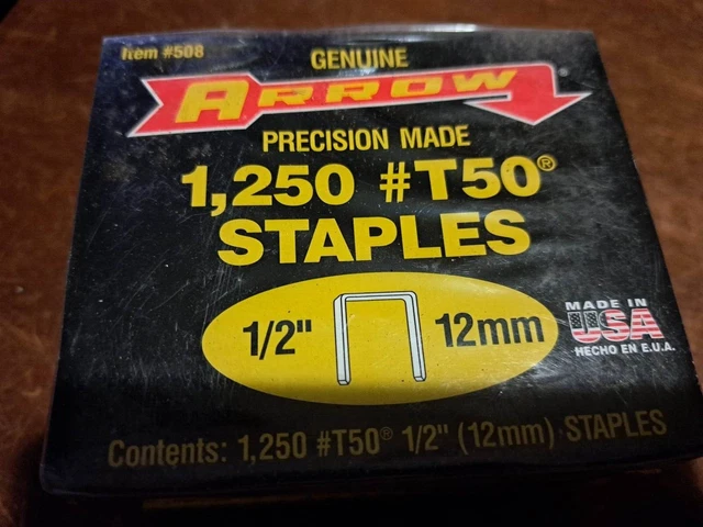 Arrow T50 Staples 1/2" (12mm) Genuine Heavy Duty Staples 4 packs of 1250.
