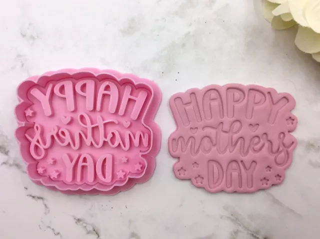 Mother's Day Cookie Stamp Cutter Pink Mummy Embosser Fondant Mold