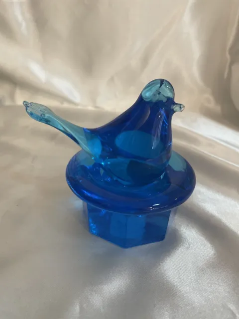 Vtg Blue Bird of Happiness Art Glass Bird Figurine Paperweight Marked