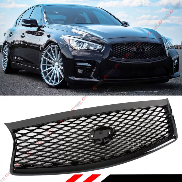 For 2014-2017 Infiniti Q50 Q50S Gloss Black Out Front Hood Grille Replacement