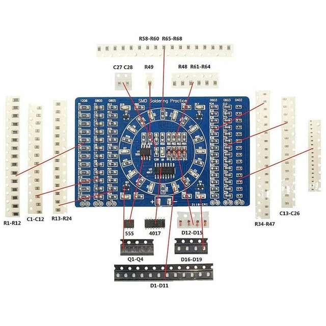 SMD LED Circuit Board DIY Kit for Soldering Practice