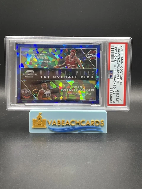 LeBron James Zion Williamson Blue Cracked Ice 2019-20 Contenders Optic PSA 10 JC