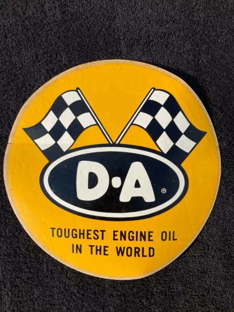 Vintage D-A Engine Oil Checkered Flags Sticker Decal 8", 1960s