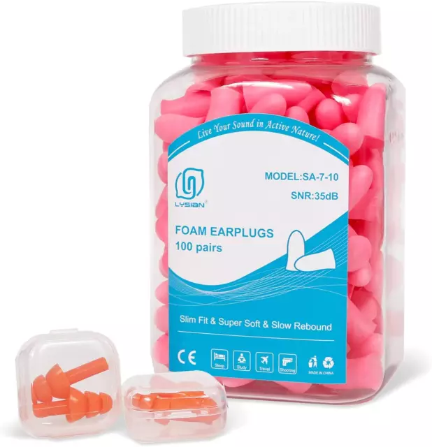 Slim Size Foam Ear Plugs for Small Ear Canals Women, Kids, 100 Pairs, 35dB SNR N