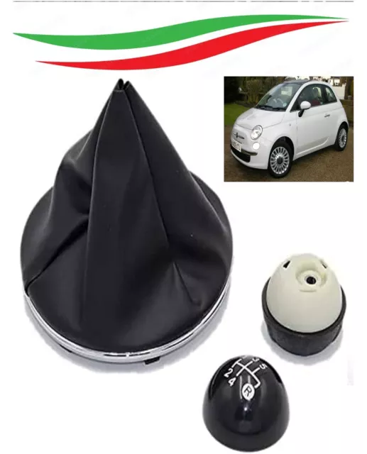 Cuffia E Pomello Leva Cambio Per Fiat 500 2007 2015 Con Ghiera Cornice Cromata