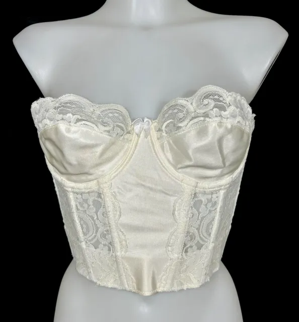 Vtg Victorias Secret Lace Second Skin Satin Bustier Corset Gold Label 36B Sexy