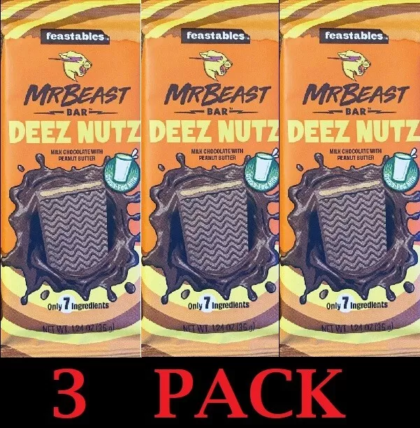 3x Mr Beast Feastables ORIGINAL CHOCOLATE Bar 2.1 oz - FREE SHIP - 3 PACK