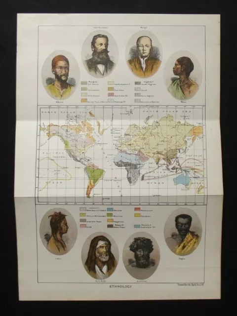 Antique Map: World Ethnology, Vincent Brooks Day, Cassell's Encyclopedia, 1902