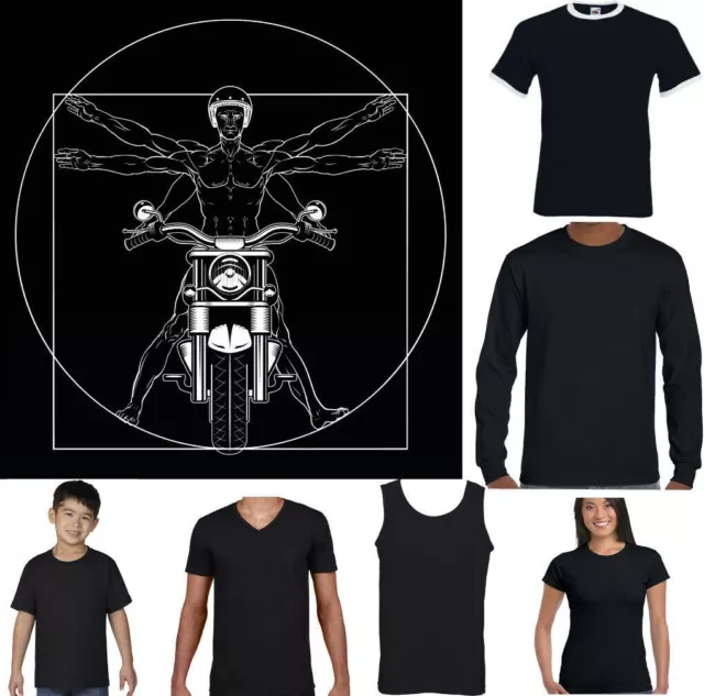 Biker T-Shirt Vitruvian Divertente Motociclista Moto Cafe Racer Indiano