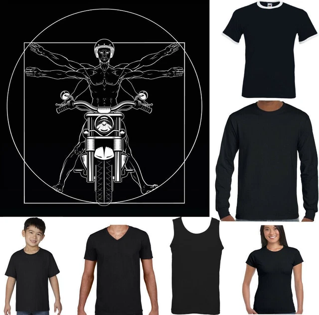 T-shirt biker vitruvian divertente moto biker moto cafe racer indiano