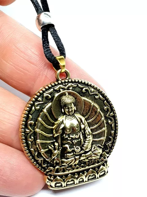 Buddha Necklace Pendant Dharma Meditating Medicine Medallion Beaded Cord Uk