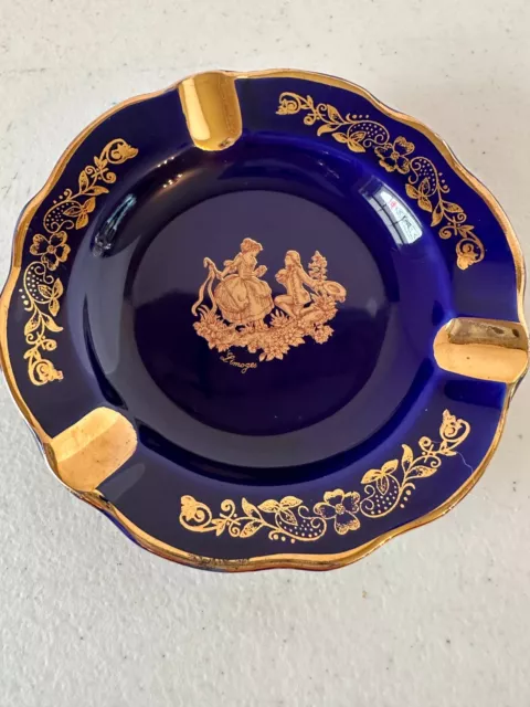 Limoges 24kt Gold Small Plate, Cobalt Blue Limoges Veritable Porcelaine D’arty