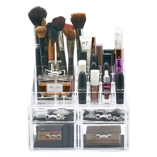 Makeup Cosmetic Organiser Jewellery Storage Box 4 Drawer Acrylic Case Clear Tray