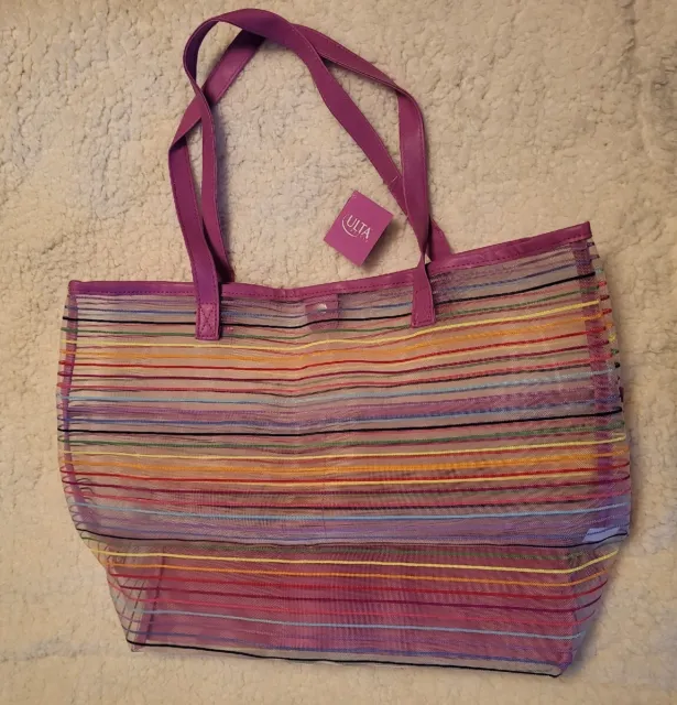 Ulta Beauty TOTE Striped Multi-Color Rainbow Tote Bag Nylon Blend Mesh  NEW