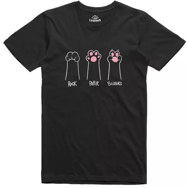 Divertido Camiseta Hombre Gato Paws Piedra Papel Tijeras Corte Normal de Algodón