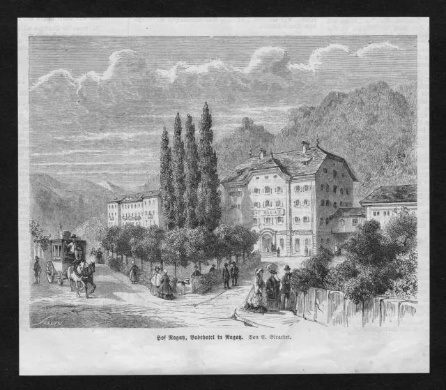 1866 Ragatz Zurich Suisse Svizzera Gravure sur Bois Imprimé Ancien