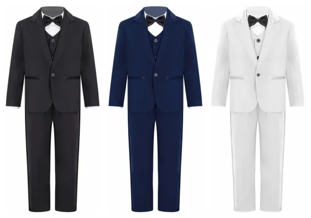 Boys Formal Suit 4 Pieces Set Blazer Jacket Dress Shirt Suit Vest Long Pants Set