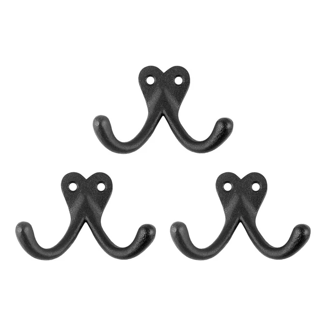 Black Cast Iron Coat Double Wall Hook Rust Resistant Pack of 3 Renovators Supply