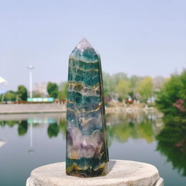 314g Natural green fluorite crystal obelisk quartz rod healing