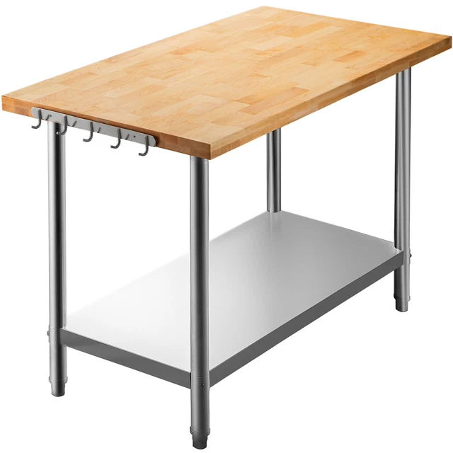 VEVOR Maple Wood Top Work Table with Stainless Steel Lower Shelf, 36 x 30 x 1.5"