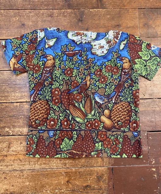 Top vintage fatto a mano con stampa uccellino taglia 10-12 stile boho anni '70