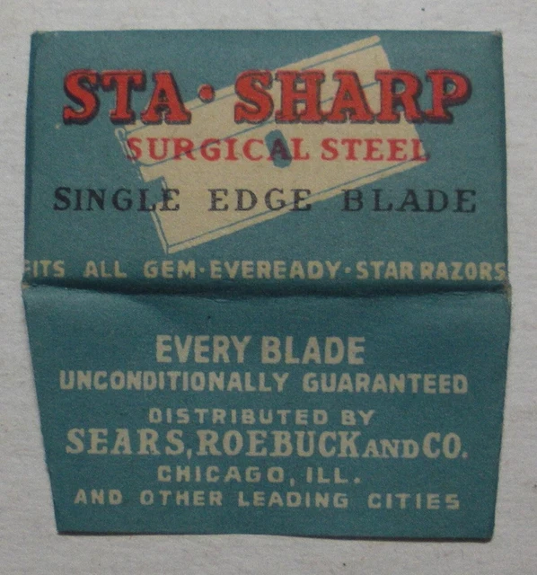 Vintage Razor Blade STA-SHARP Single Edge Sears Roebuck Co One Wrapped Blade