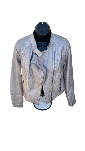 Jou Jou Faux Moto Leather Jacket Womens Coat Medium Gray Zippers Biker Hooded