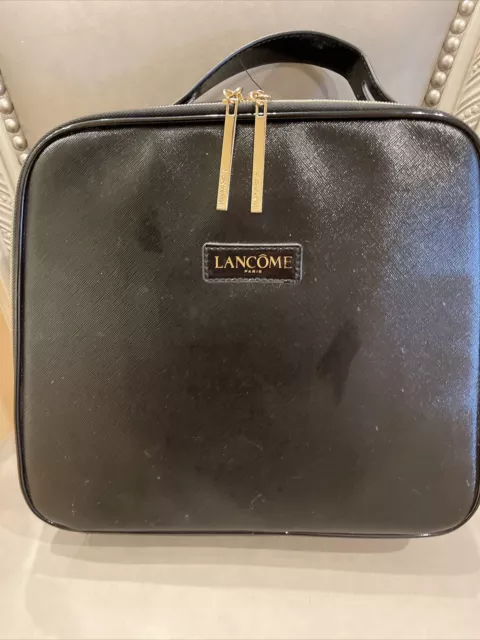 Lancome Paris Large Black Square Cosmetic Makeup Train Case Travel Bag Lancôme