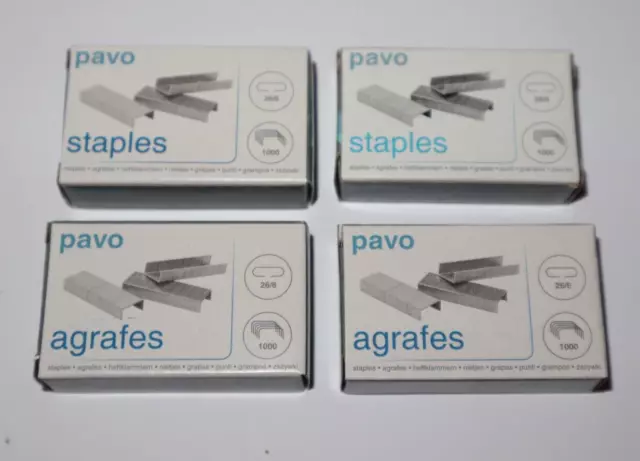 Lot de  4 Boite 1000 Agrafes 26/6 Fourniture de Bureau Box Staples NEUF