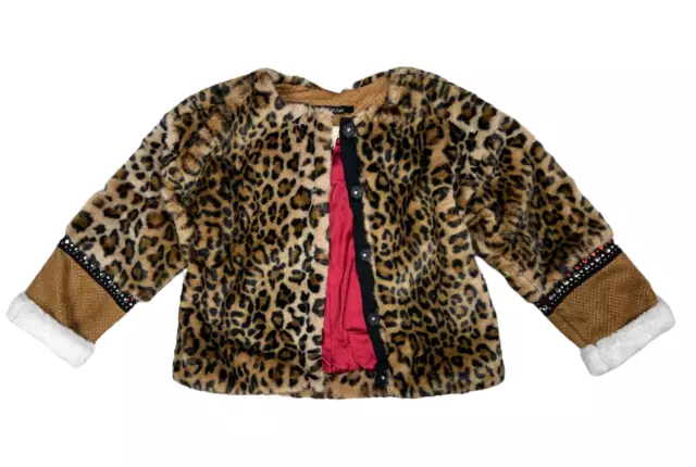 Monnalisa RRP £269 AGE 9 Years Girls Leopard Fur Jacket Coat Top Fleece A410