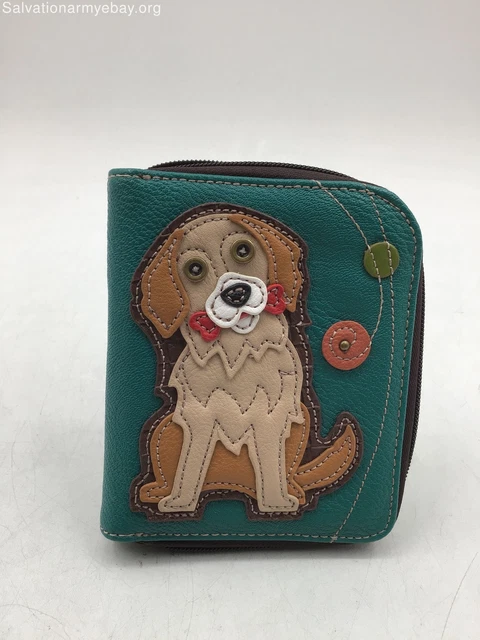 Chala Handbags Leather Wallet with Craft Puppy Brwn/Teal - NWT