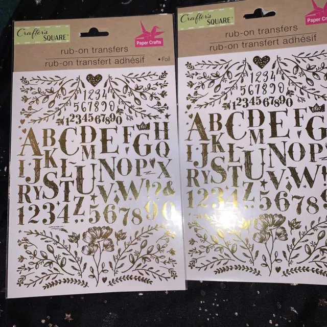 Transferencias cuadradas Crafter's frotadas 2 piezas ~ letras de lámina de oro números flores *