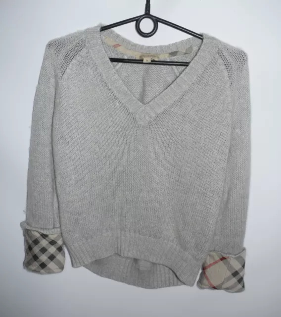 Burberry Brit Gray Cotton Cashmere V-Neck Women's Sweater Pullover Knit Size M