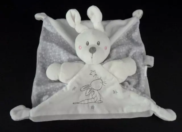 7. DOUDOU PLAT SIMBA TOYS LAPIN blanc étoile argenté gris attache tétine TTBE
