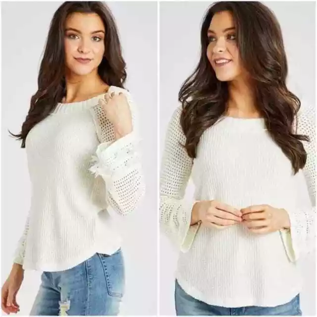 Altar’d State Thermal Long Sleeve Top with Fringe Small