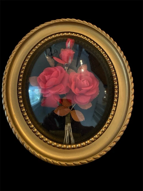 Cadre Photo Ancien Bombé Ovale En Celluloïd, Motif Bouquet De Fleurs, Rare
