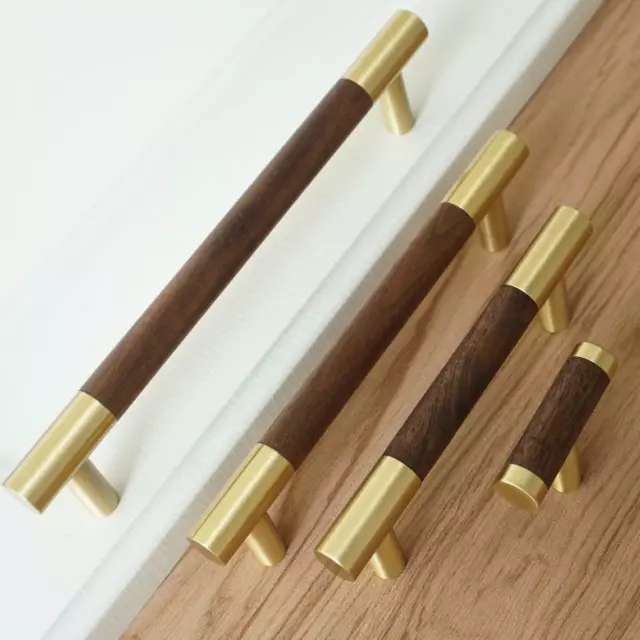 Brass Walnut Drawer Pulls Handles Dresser Knob Solid Wood Kitchen Cabinet Pulls