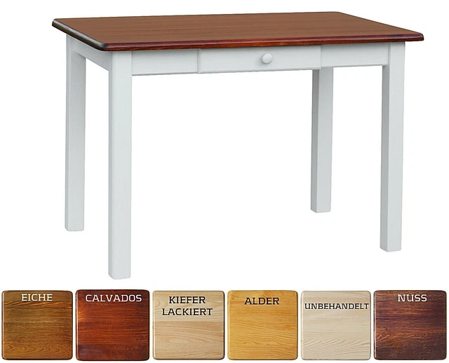Tisch 80x80 K Koma Küchentisch Esstisch Tisch Massiv Kiefer Holz Weiß Honig Neu Hersteller Verschiedene Massen (100, 80 Esstisch 120x80